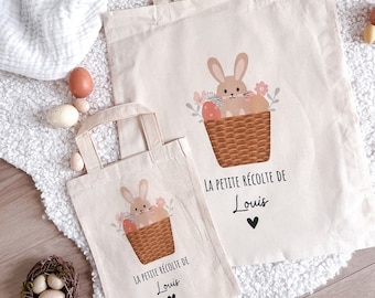 Tote bag Pâques personnalisé en coton/ Mini tote bag Pâques prénom/ sac récolte chocolat Pâques