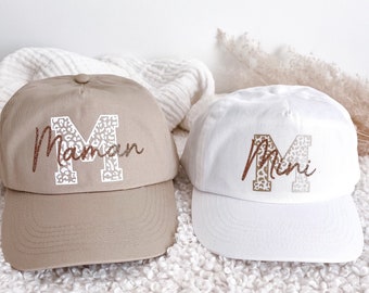 Beige matchy matchy mother-daughter leopard cap