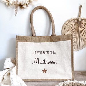 Sac cabas personnalisé en jute Maîtresse et Nounou image 4