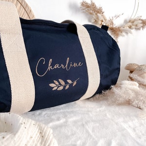 Personalized 100% organic cotton navy blue duffel bag