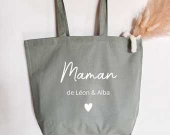 Grand tote bag Vert sauge Maman personnalisable /cadeau fête des mères