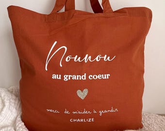 Grand tote bag Terracotta ou vert sauge Nounou/Atsem/Maîtresse personnalisable /cadeau fin d'année scolaire
