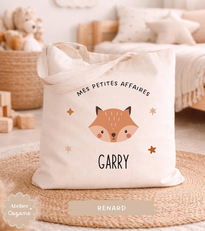 Personalized tote bag/child's name bag/small child's bag/library bag/gym bag/nursery or nanny bag/nap bag Renard