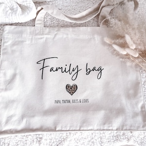 Sac cabas XL Family Bag cœur léopard en coton personnalisé tote bag image 4