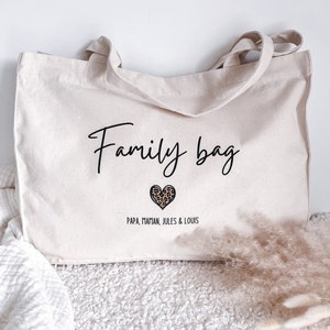 Sac cabas XL Family Bag cœur léopard en coton personnalisé tote bag image 2