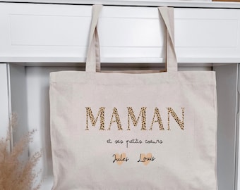 Sac cabas XL Maman/Mamie léopard en coton personnalisé (tote bag)