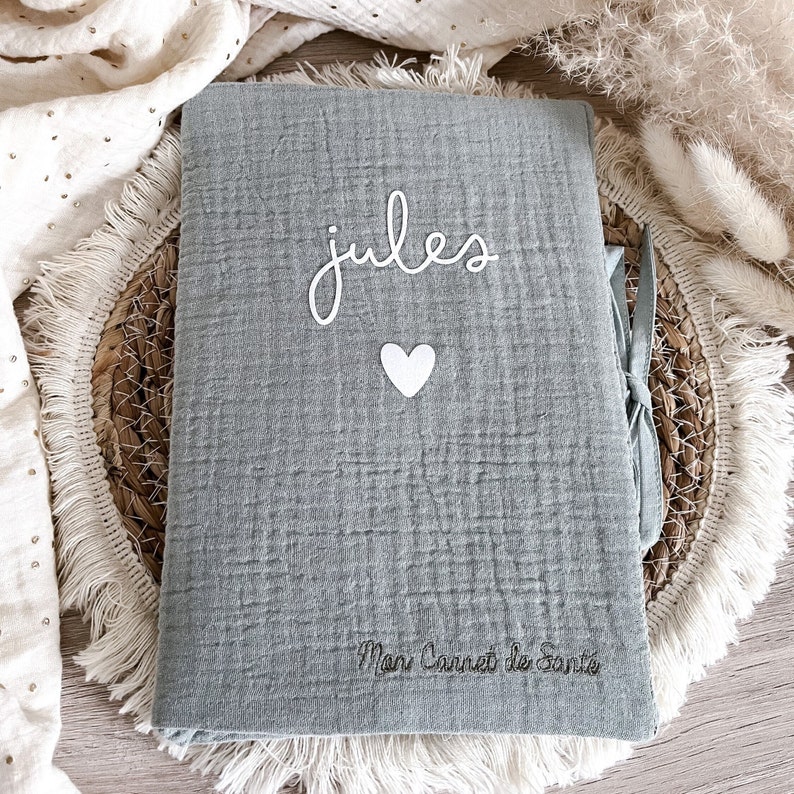 Personalized eucalyptus green health book cover in cotton gauze image 3