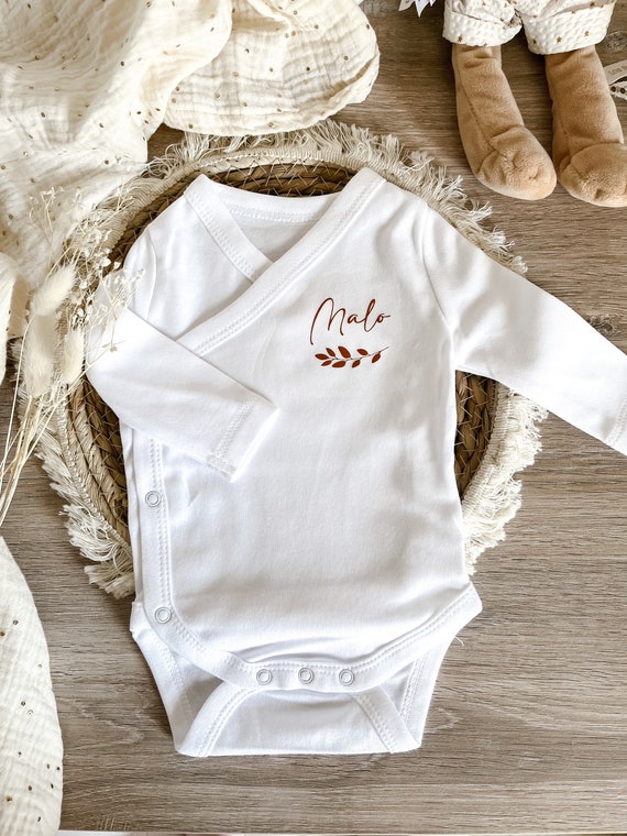 Body personnalisé en coton bio pour bébé avec broderie main