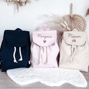 Sac à dos enfant en coton personnalisé/ sac à dos maternelle prénom/ sac à dos crèche prénom/ sac fille prénom/ sac garçon prénom