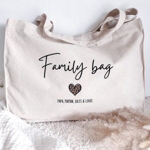 Sac cabas XL Family Bag cœur léopard en coton personnalisé tote bag image 3