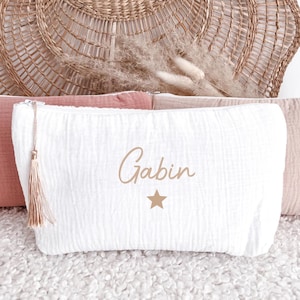 Trousse de Toilette Personnalisée en Gaze de Coton – pochette enfant prénom