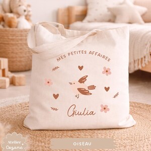 Personalized tote bag/child's name bag/small child's bag/library bag/gym bag/nursery or nanny bag/nap bag Oiseau