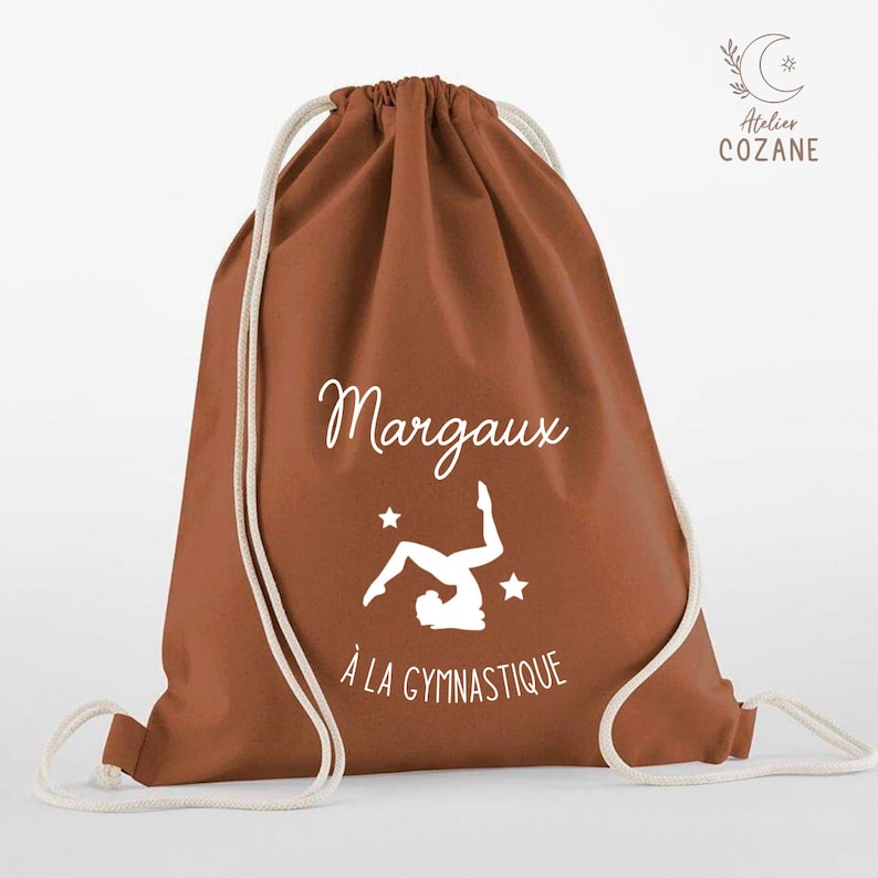 Sac coton bio personnalisé à motif Lion/Fusée/Danse/Gymnastique/Sac de gym/ Sac de sport Couleur Terracotta, vert sauge, bleu marine,écru image 4