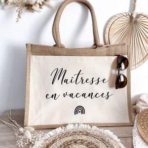 Sac cabas personnalisé en jute sac plage, cadeau maman, marraine, anniversaire... image 6