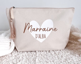 Pochette/trousse Marraine personnalisée en coton bio