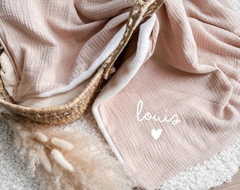 Couverture bébé personnalisée gaze de coton- couverture bébé prénom -cadeau naissance personnalisé
