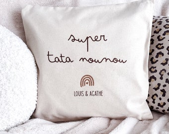 Housse de coussin Nounou/Marraine en coton personnalisable