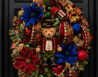 MOVING SALE  - Nutcracker Bear Wreath – Extra Large Door Decor Christmas Wreath