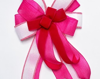 Pink Decorative Bow Set, Mailbox Bow, Lantern Bow, Valentine’s Day Bow, Front Porch Decor, Gift Bow, Spring Door Decor
