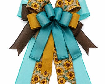 Sunflower Decorative Bow, Mailbox Bow, Lantern Bow, Front Porch Decor, Farmhouse Summer Decor, Handmade Bow Set