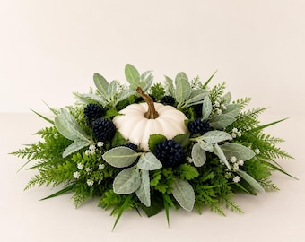 Neutral White Pumpkin Centerpiece, Modern Farmhouse Fall Decor, Thanksgiving Table Decor, Autumn Dining Centerpiece