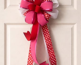 MOVING SALE - Layered Polka Dot Ribbon Door Bow, Valentine's Spring Porch Decor