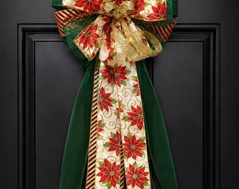 Holiday Elegance Poinsettia Velvet Tree topper bow