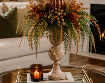 Luxury Fall Pumpkin Centerpiece, Autumn Table Decor, Elegant Thanksgiving Arrangement, Acorn Vase Decor, Harvest Decor