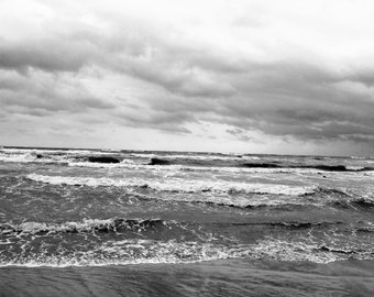 Black and White. Stormy Black Sea. Monochrome.