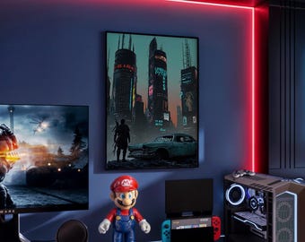 Cyberpunk Cityscape Print: Dystopian Sci-Fi Gamer Room Decor (Digital Download)
