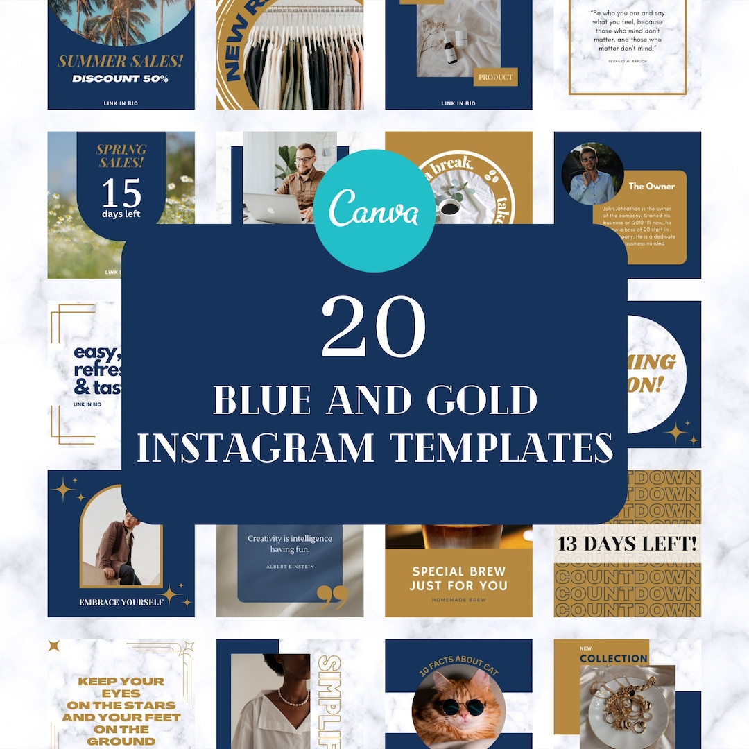 Navy Blue and Gold Instagram Templates for Social Media, Small Business ...