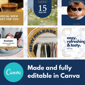 Navy Blue and Gold Instagram Templates for Social Media, Small Business ...