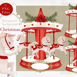 Clipart de aquarela de carrossel, cavalo de carrossel de Natal PNG, arte de berçário de carrossel, Natal, pônei de carrossel, clipart de aniversário, cavalos