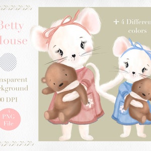 Clipart de souris , Téléchargement instantané PNG,Souris mignonne PNG Fond transparent,Petit clipart animal,Design de sublimation pour les enfants