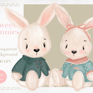 Cute bunny Clipart,Bunnies png,Rabbits Clipart, baby shower,birthday Clipart,baby animal,baby bunnies , transparent background, illustration