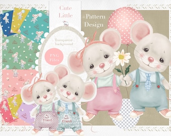 Cute mouse clipart watercolor, Illustration graphic girl boy mouse, Invitation clip art animals, Baby animals clip art blush pink,  clip art