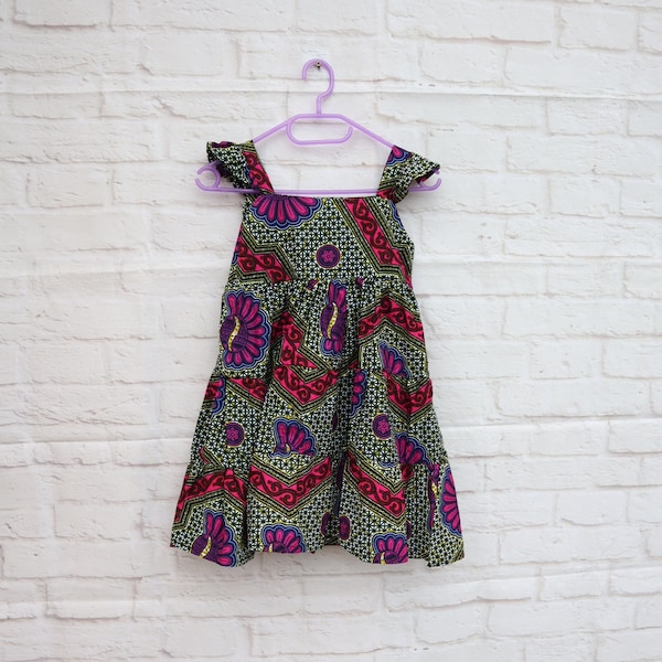 Robe fille, tissu africain imprimé wax, 4, 5 et 6 ans, taille 104, 110 et 116, colorée