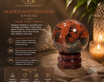 Esfera de obsidiana caoba: Piedra de cristal roja y negra (65 mm o más)