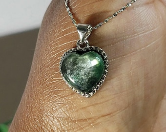 Green Mica Gemstone Heart Pendant: Lepidolite Crystal Necklace
