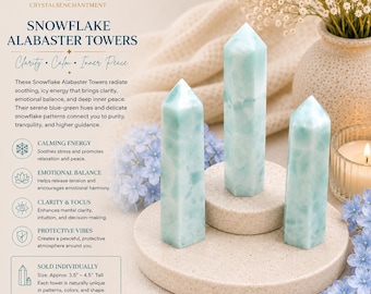 Light Blue Alabaster Crystal Tower: Snowflake Alabaster