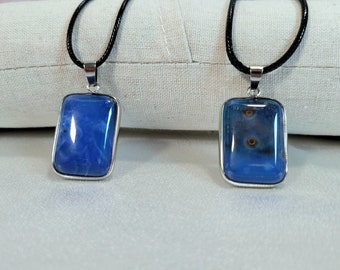 Blue Agate Crystal Pendant: Square Stone, 18&quot; Adjustable Necklace