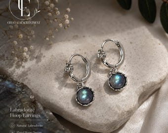 Labradorit Creolen | Auffällige Blauer Labradorit Ohrringe | Mystischer Edelsteinschmuck | Gothic Boho Ohrringe | Geschenk für Sie