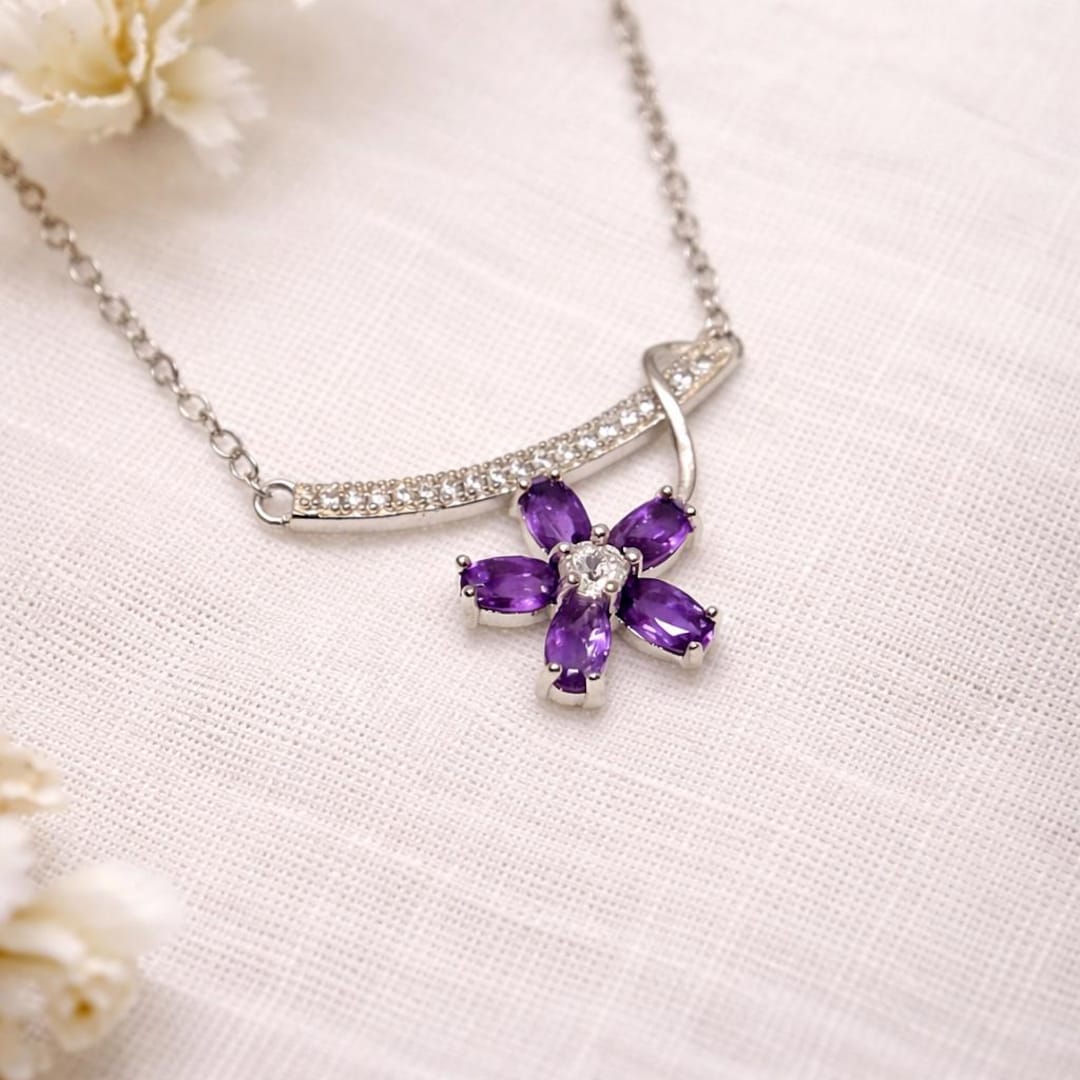 ネックレス・ペンダント amethyst Necklace Amethyst Flower Pendant Necklace: Five Gemstone Floral Design - Etsy
