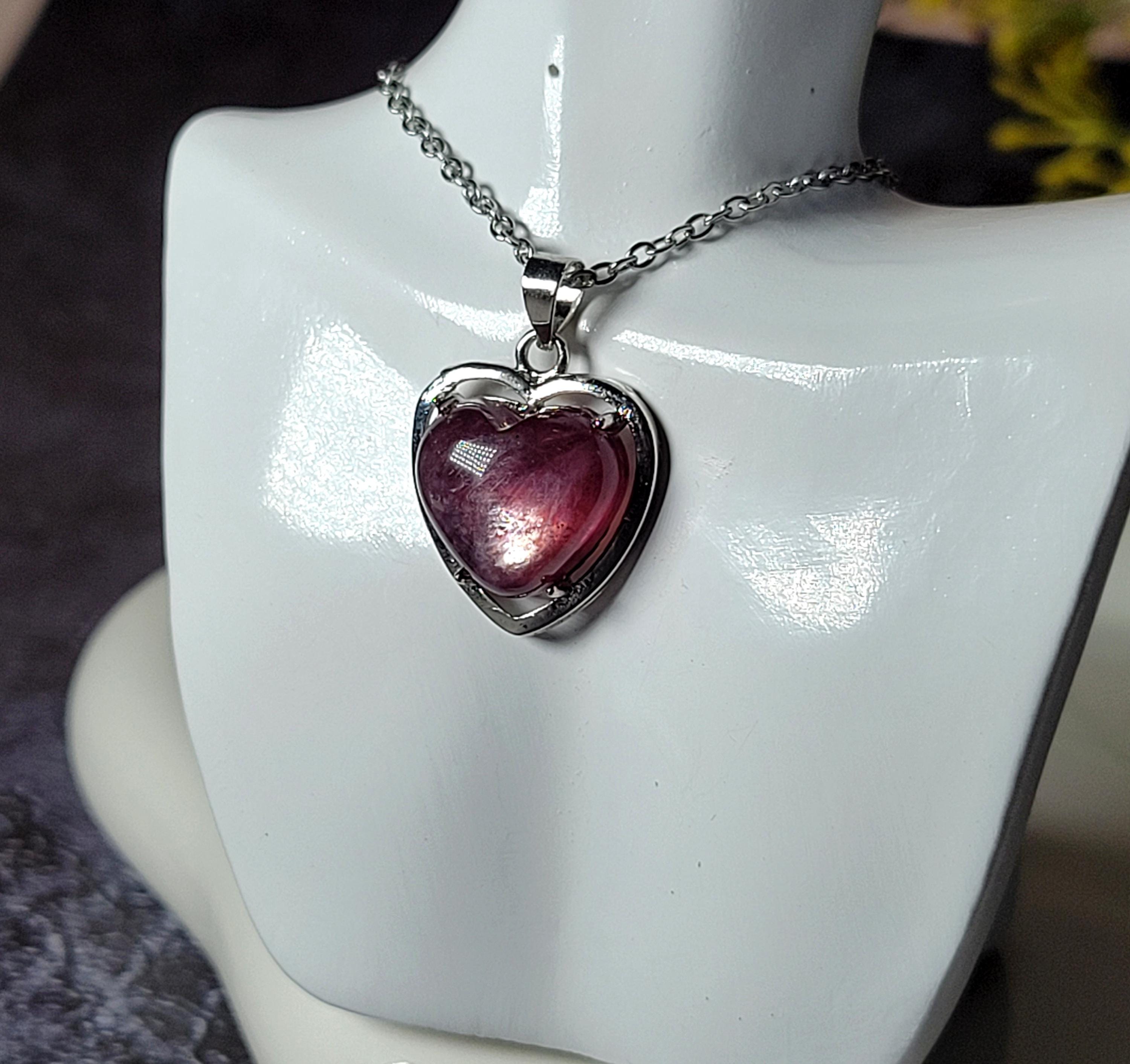 Lepidolite Heart Pendant Necklace: Silver Purple Mica Gemstone
