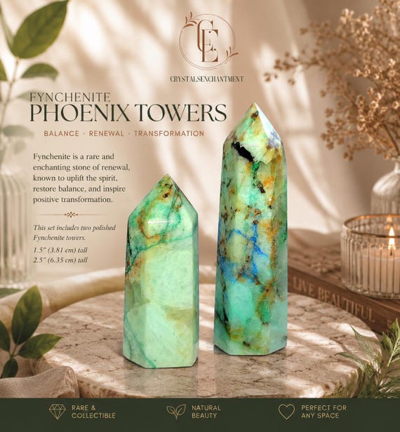 Fynchenite Phoenix Chrysocolla Crystal 2pcs Tower Set – Rare Blue Vein Healing Stones 1.5" & 2.5"