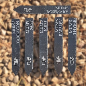 Set of 6 | Personalised slate herb plan markers