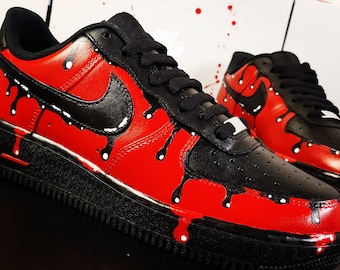 Nike Air Force 1 Custom Drip Swoosh Red/Black | Something Simple ZA
