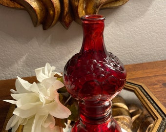 Vintage Wheaton red Ruby vase embossed fruit 6” Great red color. Mint condition. Lovely