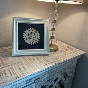 Antique crocheted doily framed, crocheted wall art, handmade 100 years old piece work, repurposed modern farmhouse decor, made in USA image 2