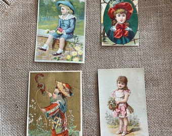 Antique advertising trading cards, vintage paper card, 1880 1910 trading advertising cards, advertising with children, Victorian cards (4)